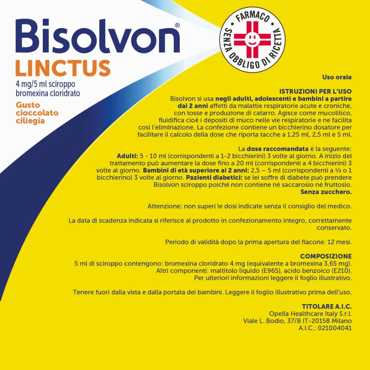 Bisolvon Linctus Sciroppo Mucolitico Per la Tosse Grassa 250 ml