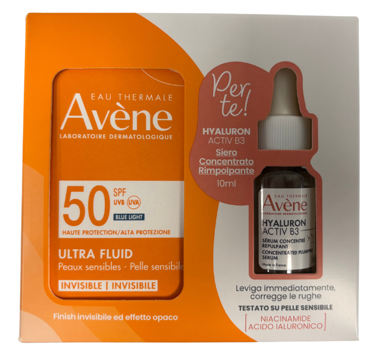 Avene Ultra Fluido Invisibile Protezione Solare SPF 50 + Omaggio Siero Rimpolpante Hyaluron Active B3 10ml