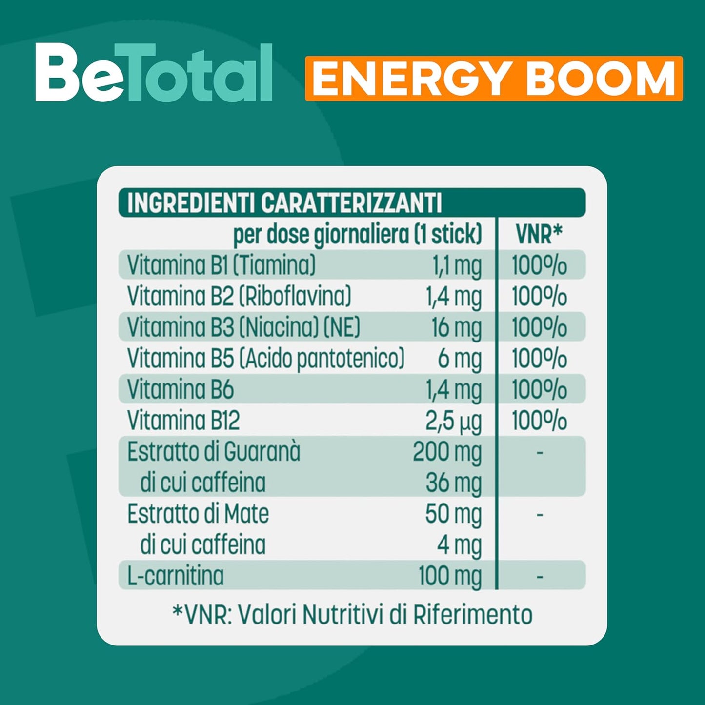 Betotal Energy Boom, Integratore Alimentare con Vitamine B, Guaranà, Mate e Carnitina, effetto tonico per ricaricare le energie in caso di stanchezza, Gusto Frutti Rossi, 20 stick