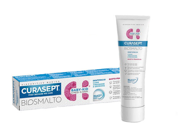 Curasept Biosmalto Dentifricio Baby-kid, da 6 mesi a 6 anni, Gusto Fragola 50ml