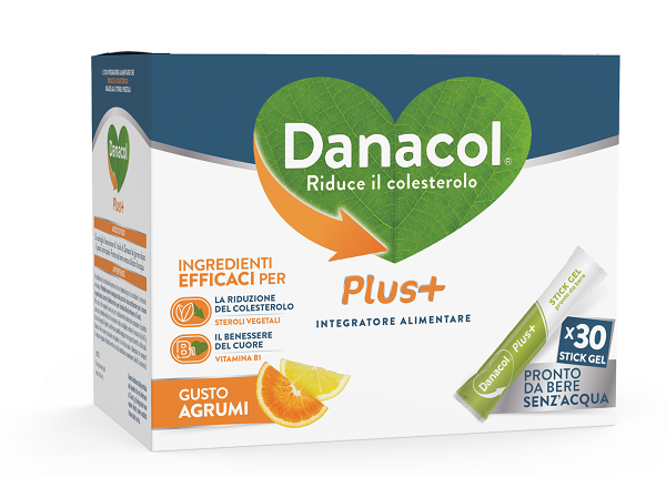 DANACOL Plus + Integratore Alimentare, Riduce il Colesterolo grazie agli Steroli Vegetali , Vitamina B1, 30 Stick da 15 ml (30 giorni)