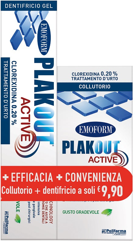 Emoform Plakout Active Clorexidina 0,20% Collutorio 200ml + Dentifricio 75ml