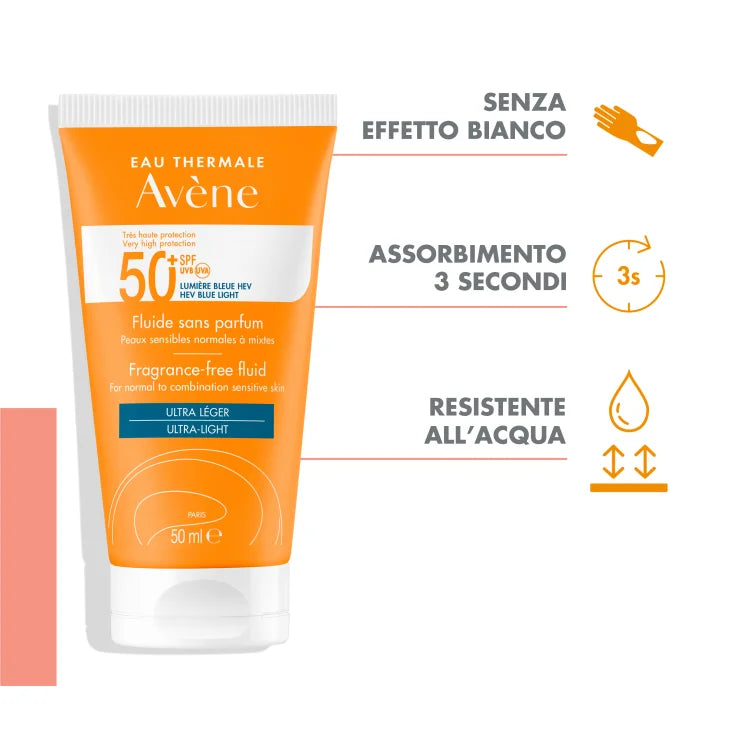 Avene Fluido Solare Spf50+ Viso Ultra-Leggero Pelli Sensibili Normali e Miste 50ml