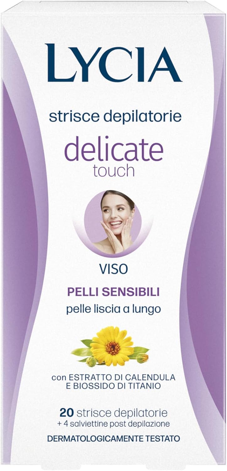Lycia - Strisce Depilatorie Viso, Delicate Touch, Con Biossido di titanio ed estratto di calendula, 20 Strisce