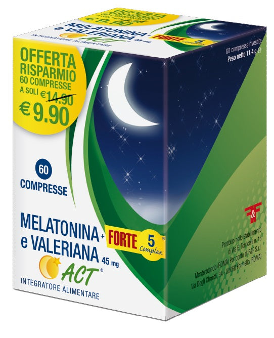 Melatonina act 1mg + valeriana + 5 forte complex 60 compresse