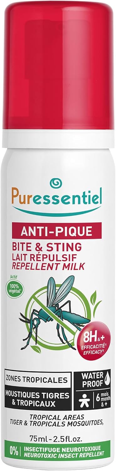 Puressentiel Latte SOS PUNTURE Zone Tropicali, Waterproof, Corpo e Viso, Attivo 100% di Origine Naturale, Protezione Duratura ed Efficace, 75 ml