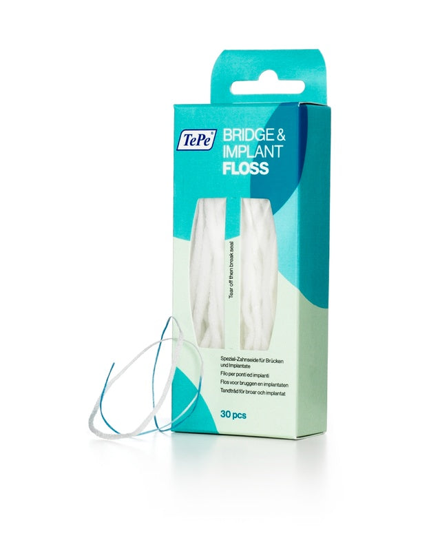 TePe Filo per Ponti e Impianti, Filo Interdentale per Impianti, 30 Fili, Pulizia Avanzata Ponti