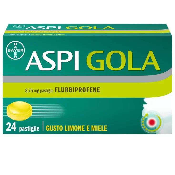 Aspi Gola 24 Pastiglie Flurbiprofene Gola Infiammata e Mal Di Gola Gusto Limone Miele