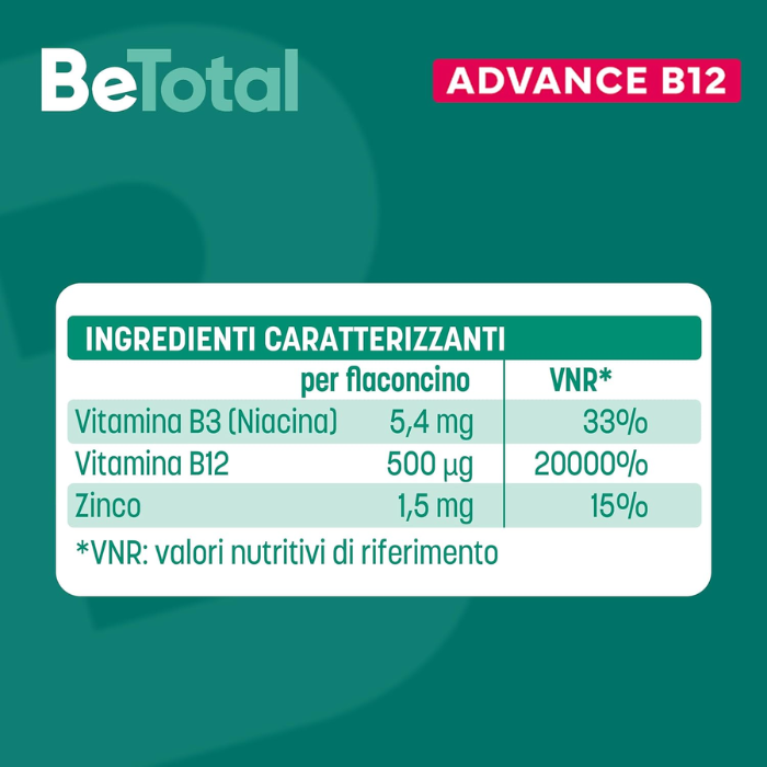 Betotal advance b12, a base di vitamina b12, riattiva la tua energia fisica e mentale, adulti 50+, 30 flaconcini