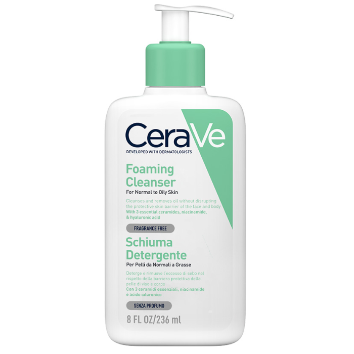 Cerave Schiuma Detergente Viso Pelle da Normale a Grassa 236ml