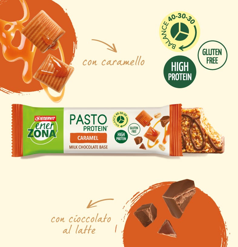 Enerzona Pasto Protein - Barretta Sostitutiva del Pasto al Caramello, 55g