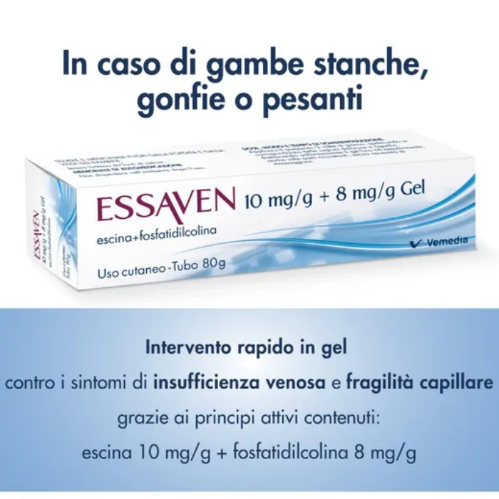 Essaven Gel con Escina 1% per gambe stanche, gonfie e pesanti Tubo da 80g