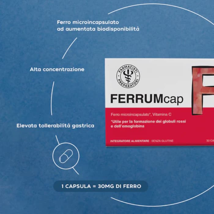 Ferrumcap, Integratore Alimentare a base di Ferro, Farmacisti Preparatori, 30 Capsule