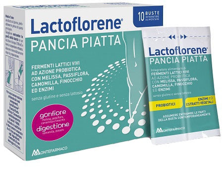 Lactoflorene Pancia Piatta 10 Bustine - Integratore a base di fermenti lattici vivi, enzimi ed estratti vegetali