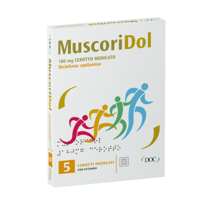 Muscoridol Cerotti Medicati 180mg, Diclofenac Epolamina, formato da 5 Cerotti