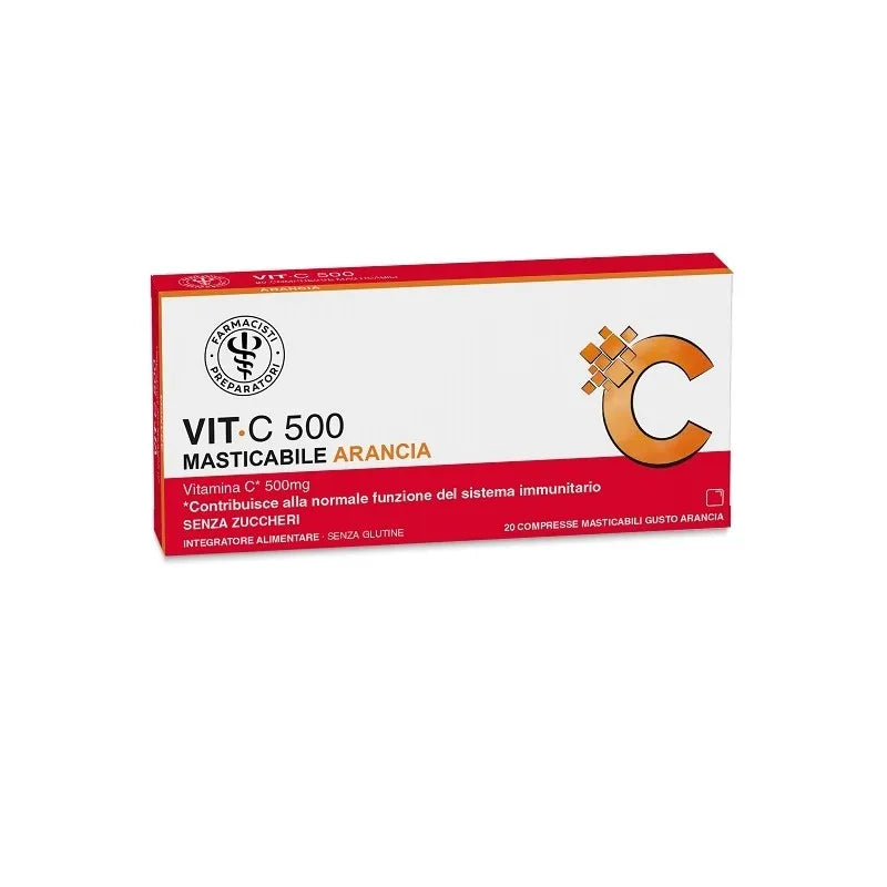 Vit C 500 Masticabile Arancia per Difese Immunitarie, 20 Compresse Masticabili, Farmacisti Preparatori