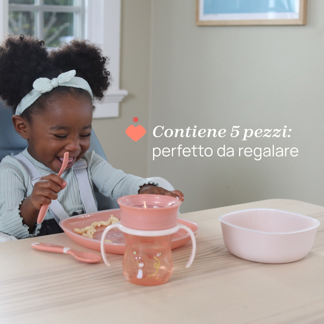 Chicco Set Pappa, Piattini e Posate Per Bambini, Rosa, 12+ Mesi