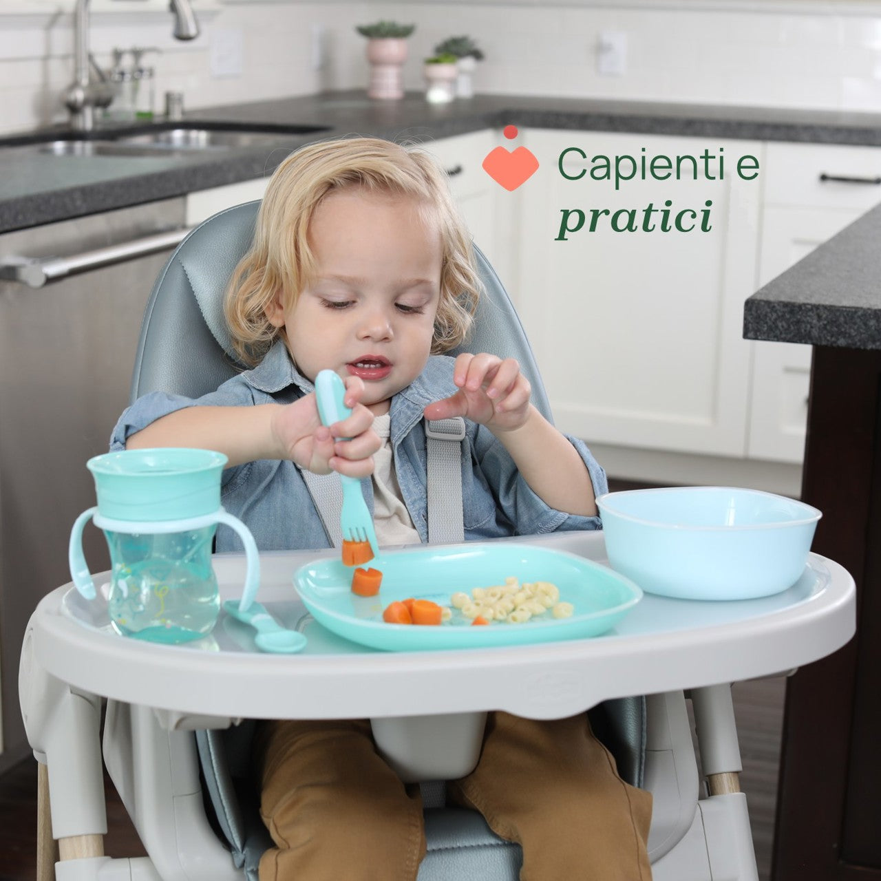 Chicco Set Pappa, Piattini e Posate Per Bambini, Azzurro, 12+ Mesi