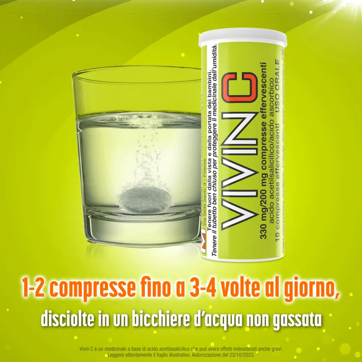 Vivin C 20 compresse effervescenti 330 mg + 200 mg - vivin c acido acetilsalicilico per influenza 20 compresse