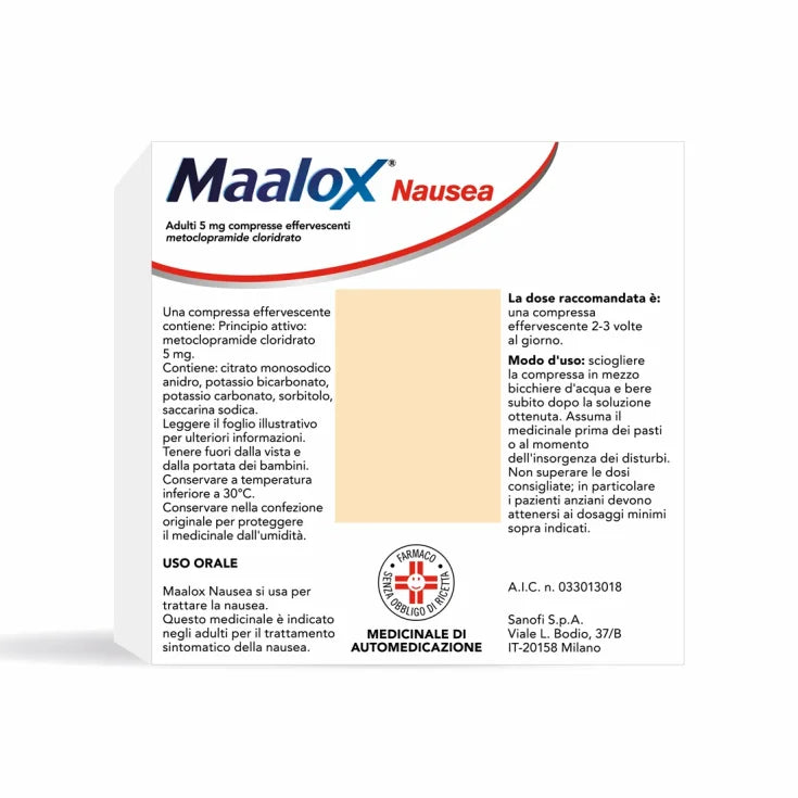 Maalox Nausea 20 Compresse Effervescenti 5mg - Maalox Nausea 20 Compresse Effervescenti 5mg