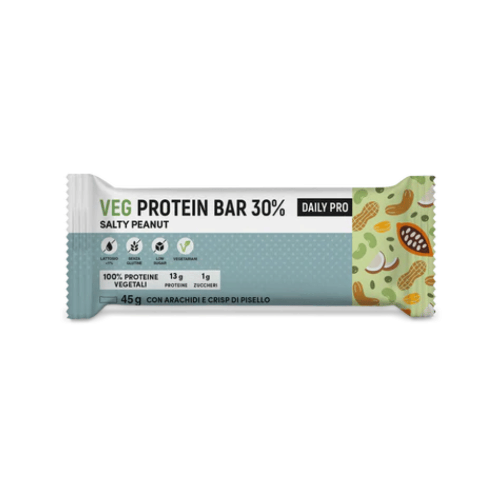 Veg Protein Bar 30% Daily Pro, Barretta proteica vegana, Gusto Salty Peanut, Farmacisti Preparatori 45g
