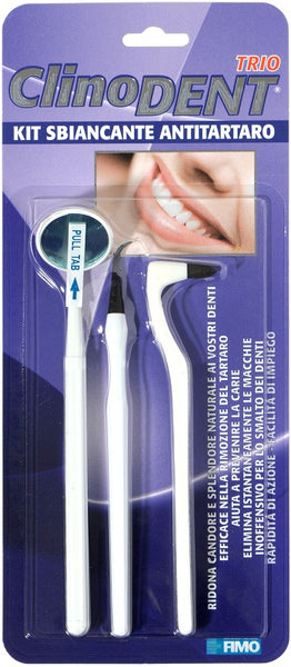 Clinodent Trio - Kit Anti Tartaro con Gommina Sbiancante per Denti, Specillo Levatartaro e Specchietto Dentale