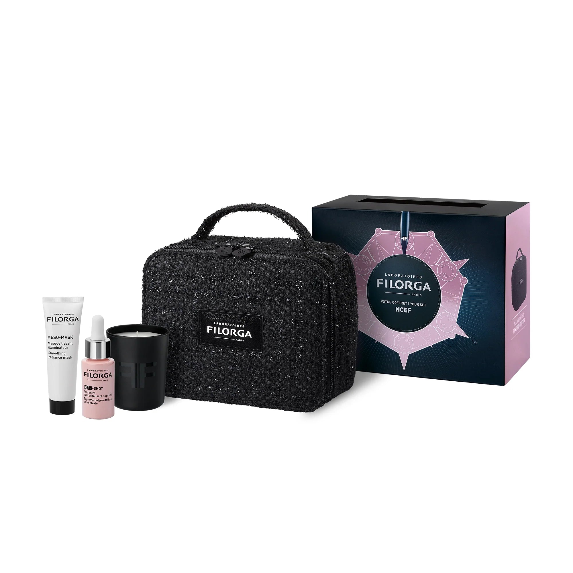 Filorga Cofanetto NCEF - Trousse con Siero NCEF-SHOT 15ml + Omaggio Meso-Mask 30ml e Candela Profumata - Filorga cofanetto NCEF Natale