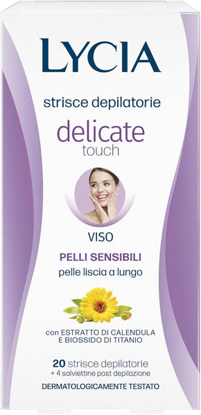 Lycia - Strisce Depilatorie Viso, Delicate Touch, Con Biossido di titanio ed estratto di calendula, 20 Strisce