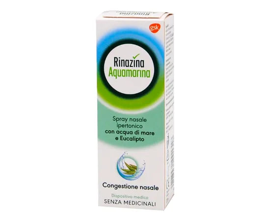 Rinazina Aquamarina Spray Nasale Ipertonico, Per Raffreddore, Con Acqua Mare e Eucalipto 20ml