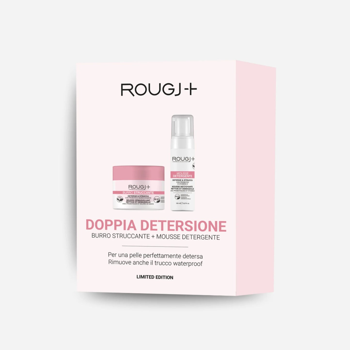 Rougj Kit Doppia Detersione, Burro Struccante 80g + Mousse Detergente 150ml