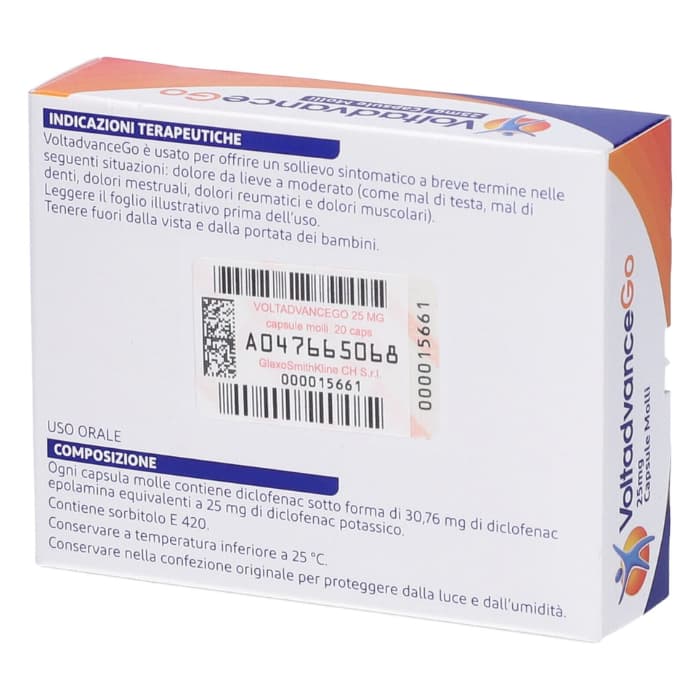 VoltadvanceGo Antinfiammatorio Diclofenac, Per Mal Di Schiena e Cervicale, 20 Capsule Molli