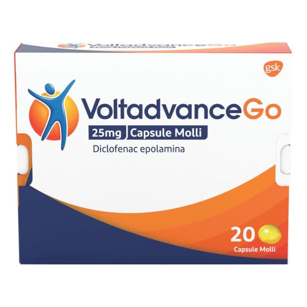 VoltadvanceGo Antinfiammatorio Diclofenac, Per Mal Di Schiena e Cervicale, 20 Capsule Molli