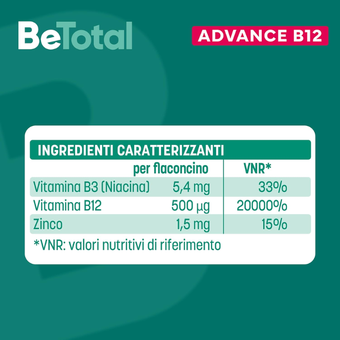 Betotal Advance B12, a base di vitamina B12, riattiva la tua energia fisica e mentale, adulti 50+, 15 Flaconcini