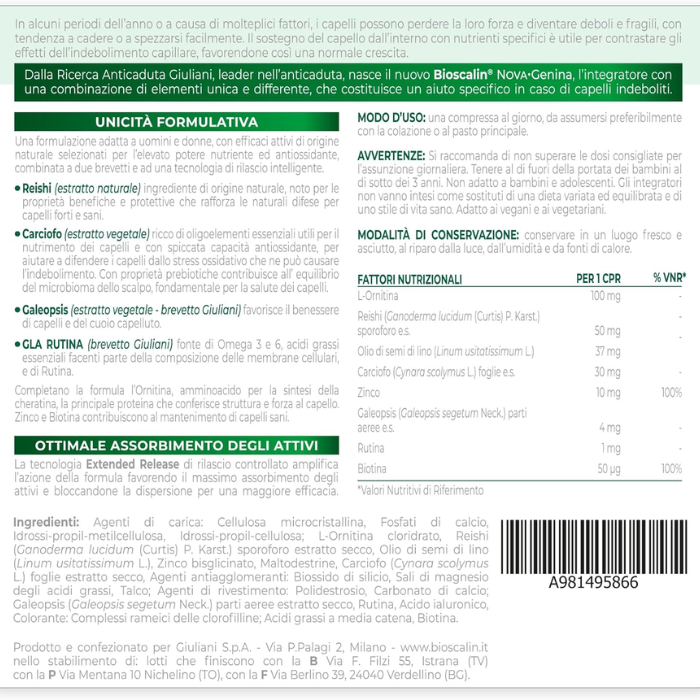 Bioscalin Nova Genina 30 Compresse Integratore Capelli Trattamento Anticaduta