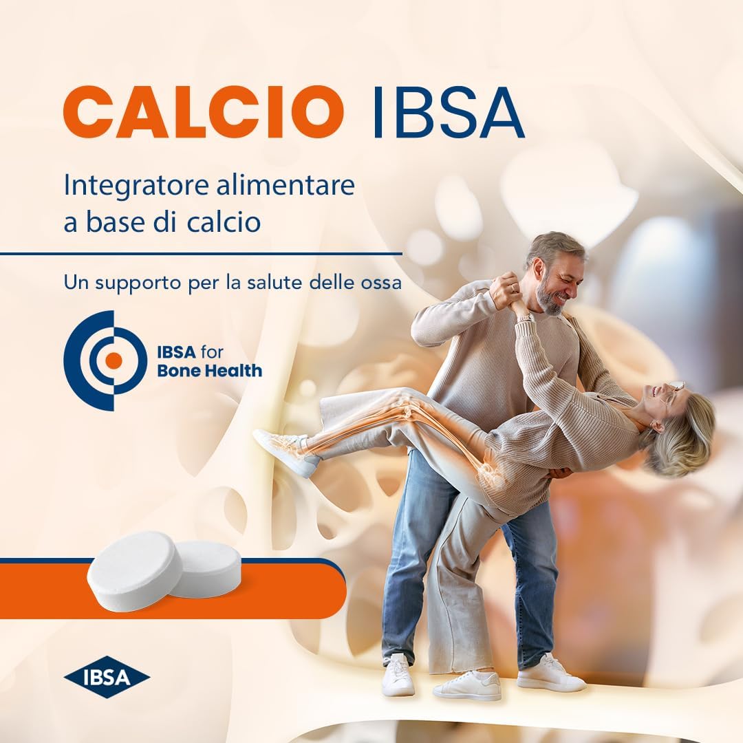 Calcio IBSA | Integratore alimentare di Calcio Citrato in compresse masticabili – Gusto arancia – Senza glutine e lattosio, senza zuccheri – 60 compresse