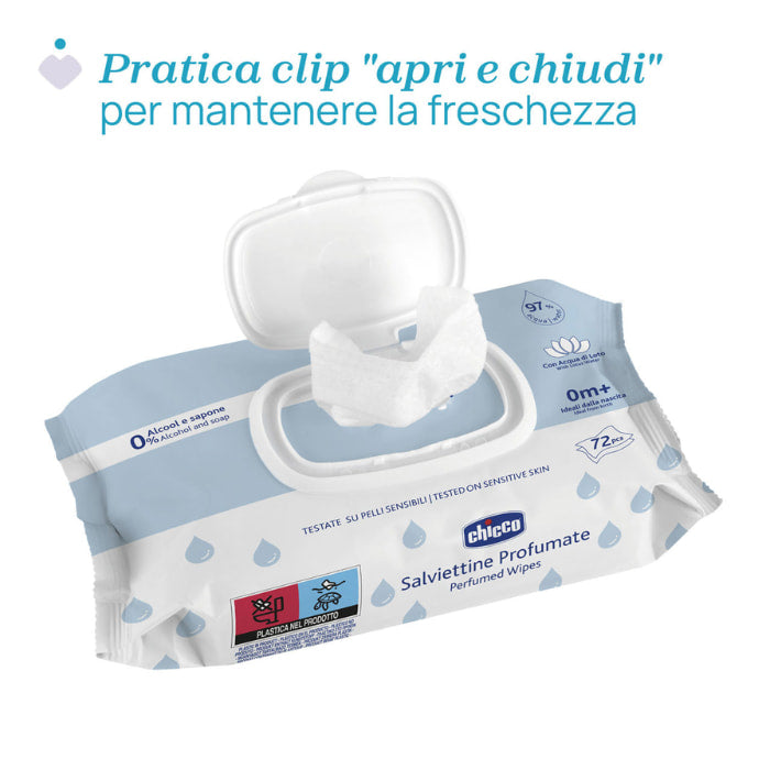 Chicco Salviette Profumate, Testate su Pelli Sensibili, Ideali dalla Nascita, 72 Salviettine
