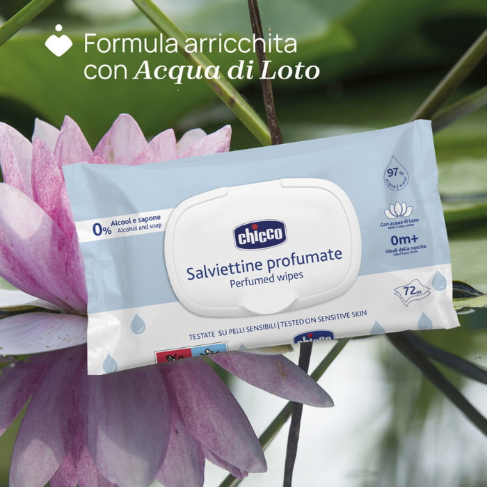 Chicco Salviette Profumate, Testate su Pelli Sensibili, Ideali dalla Nascita, 72 Salviettine