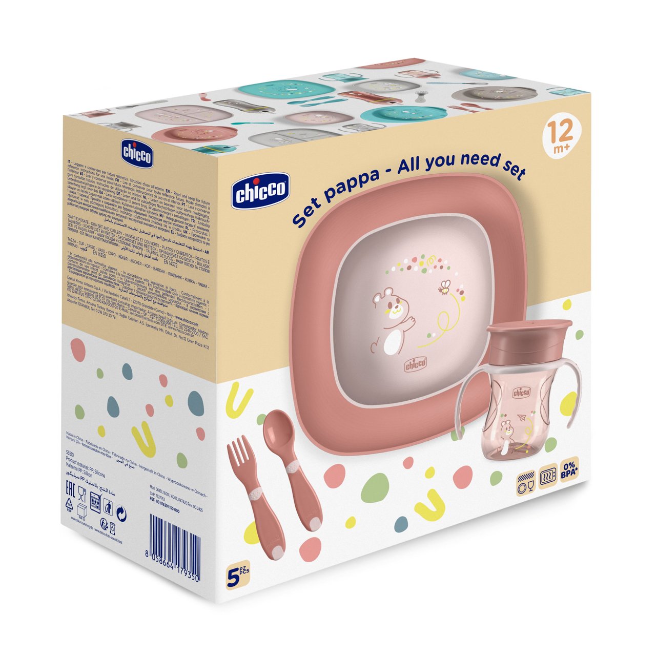 Chicco Set Pappa, Piattini e Posate Per Bambini, Rosa, 12+ Mesi