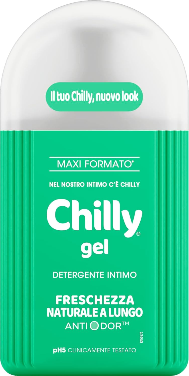 Chilly, Detergente Intimo Gel, Freschezza naturale a Lungo, con Mentolo Naturale, pH 5, Clinicamente Testato - 300 ml