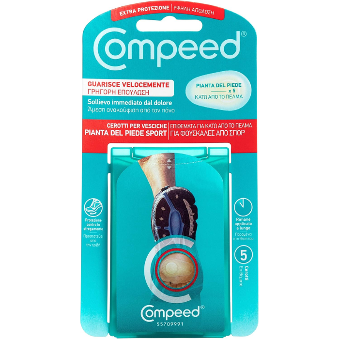 COMPEED Cerotti per vesciche sotto la pianta del piede, a lunga durata e guarigione veloce - 5 Cerotti - COMPEED Cerotti per vesciche sotto la pianta del piede