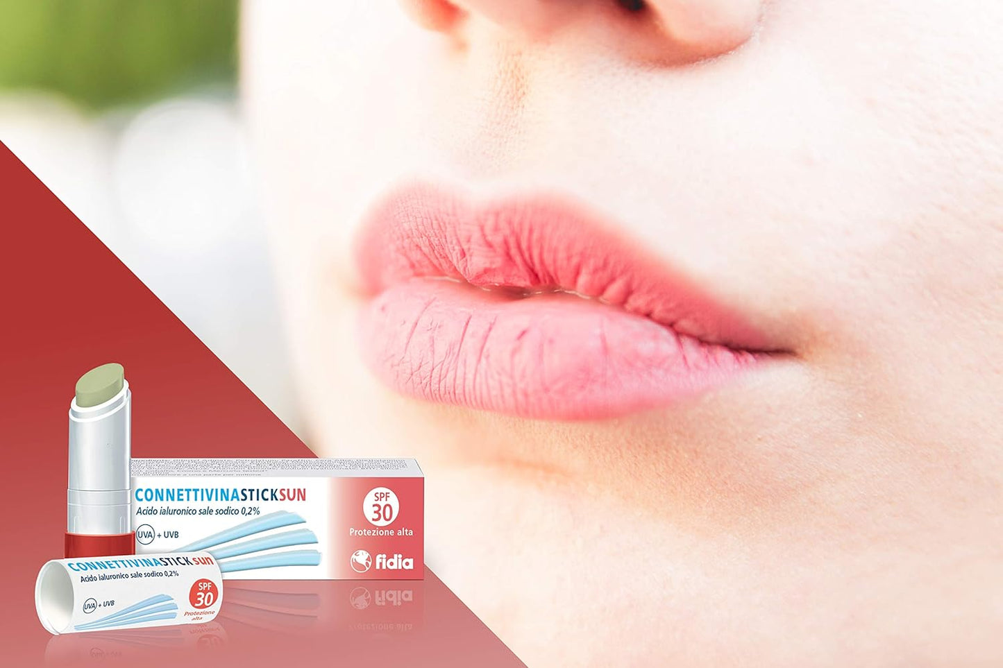 Connettivina Stick Sun - Stick Labbra da 3g a Base di Acido Ialuronico 0,2%, con Filtri Solari SPF30