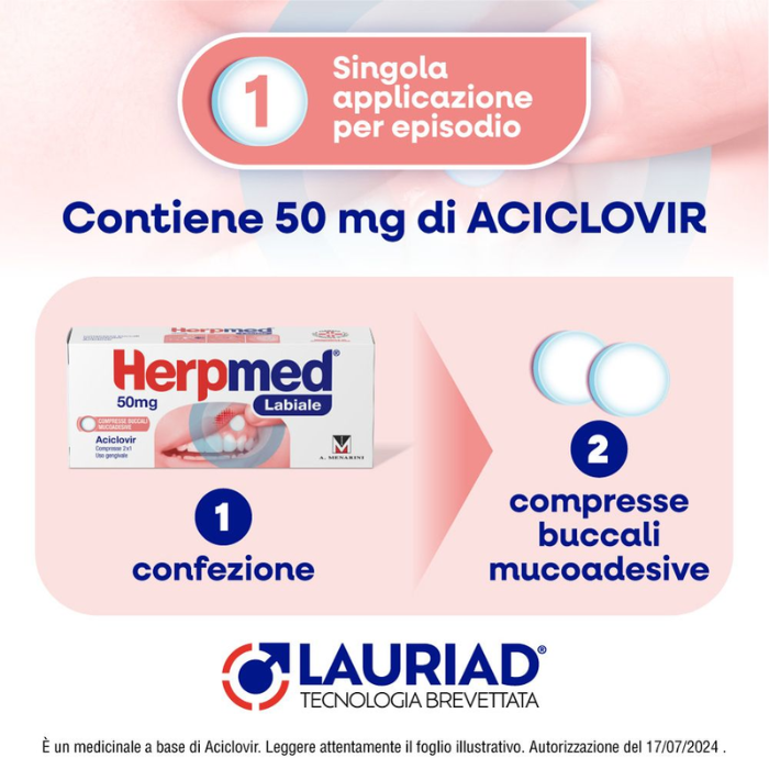 Herpmed Labiale Compresse Buccali Mucoadesive Aciclovir, Trattamento per Herpes, 2 Compresse