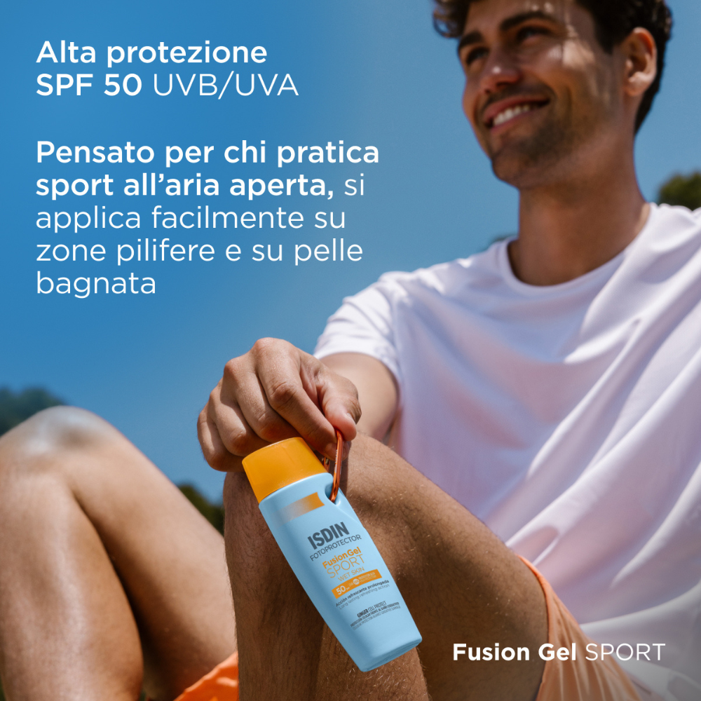 ISDIN Fusion Gel Sport SPF50+ 100 ml | Protezione Solare Corpo Sport WET SKIN