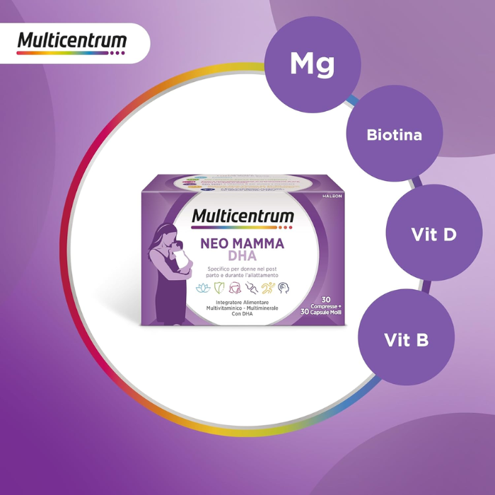 Multicentrum Neo Mamma DHA Multivitaminico Per Donna Dopo La Gravidanza 30cpr +30 capsule molli