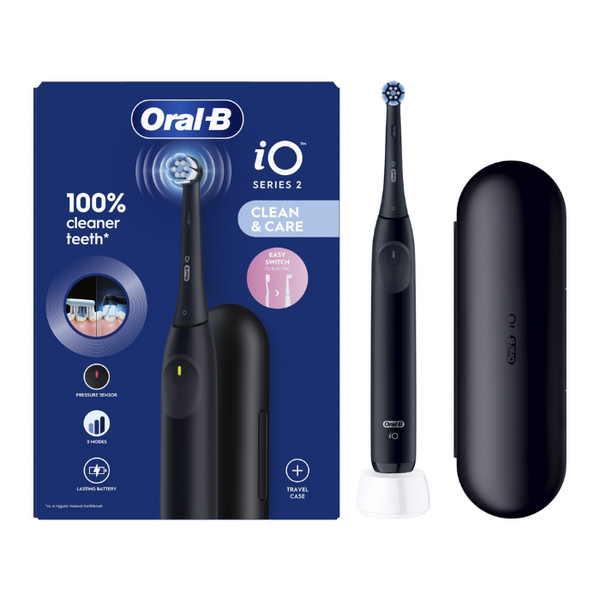 Oral-B iO 2 Spazzolino Elettrico Nero, 1 Testina Di Ricambio, 1 Custodia Da Viaggio