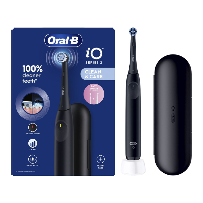 Oral-B iO 2 Spazzolino Elettrico Nero, 1 Testina Di Ricambio, 1 Custodia Da Viaggio