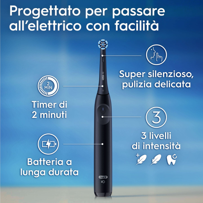 Oral-B iO 2 Spazzolino Elettrico Nero, 1 Testina Di Ricambio, 1 Custodia Da Viaggio