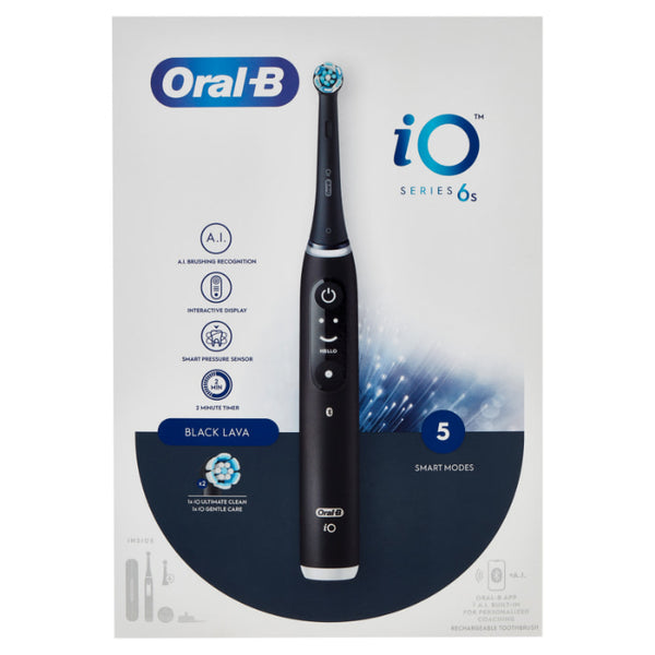 Oral-B iO Series 6s Spazzolino Elettrico Denti Ricaricabile Black Lava, Con 2 testine e custodia Spazzolino