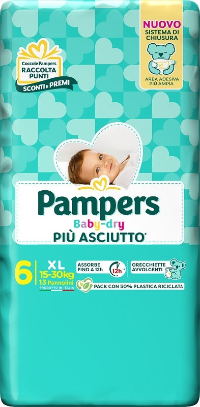 Pampers Babydry Taglia 6 XL (15-30 Kg) 13 Pezzi