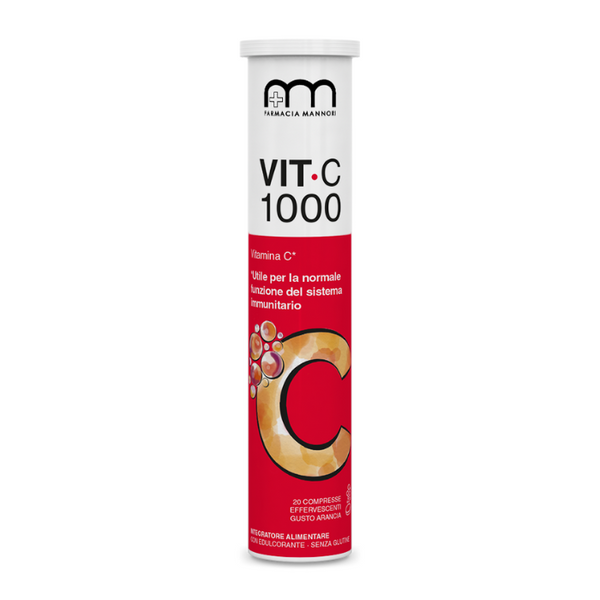 Vit-C 1000, Integratore a base di Vitamina C, Per il supporto del sistema immunitario, gusto arancia, Farmacisti Preparatori 20 Compresse